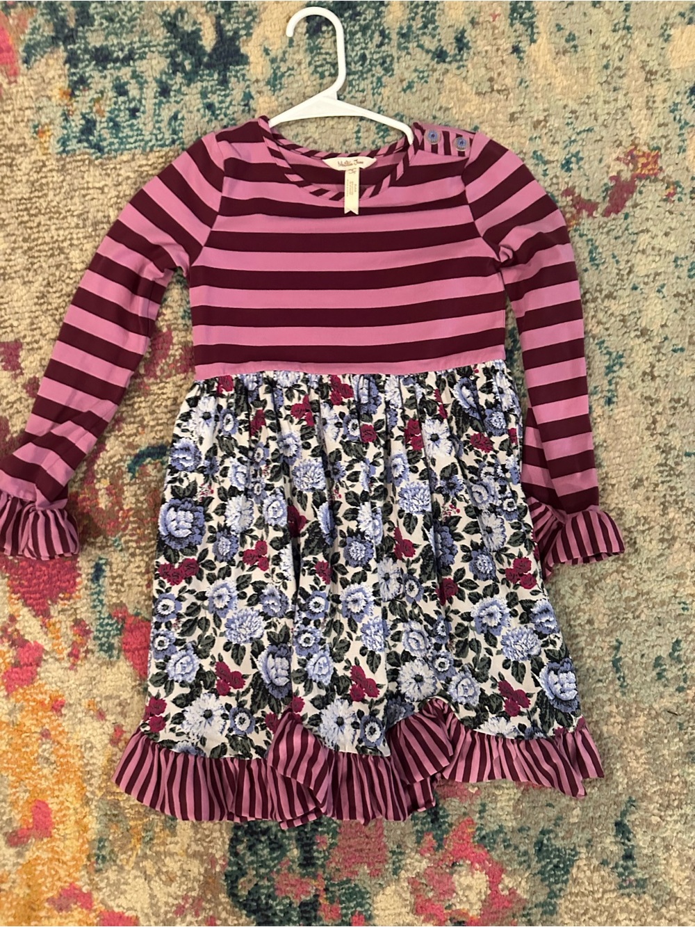 Matilda Jane Pink & Dark Pink Striped Top Floral Skirt Dress